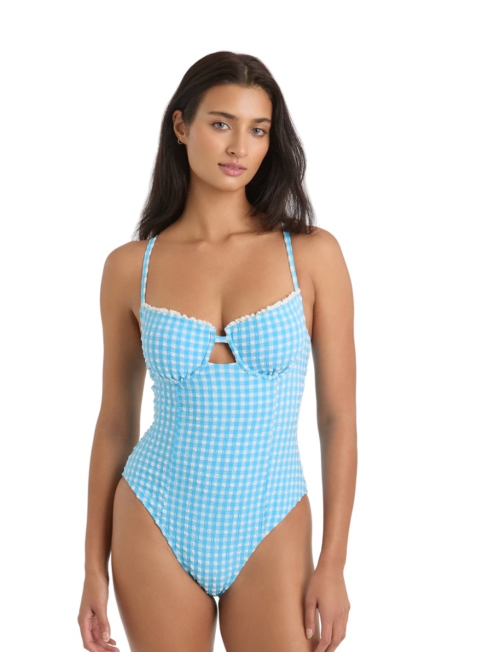 Jessica Simpson Women's Gingham Underwire One-Piece Swimsuit